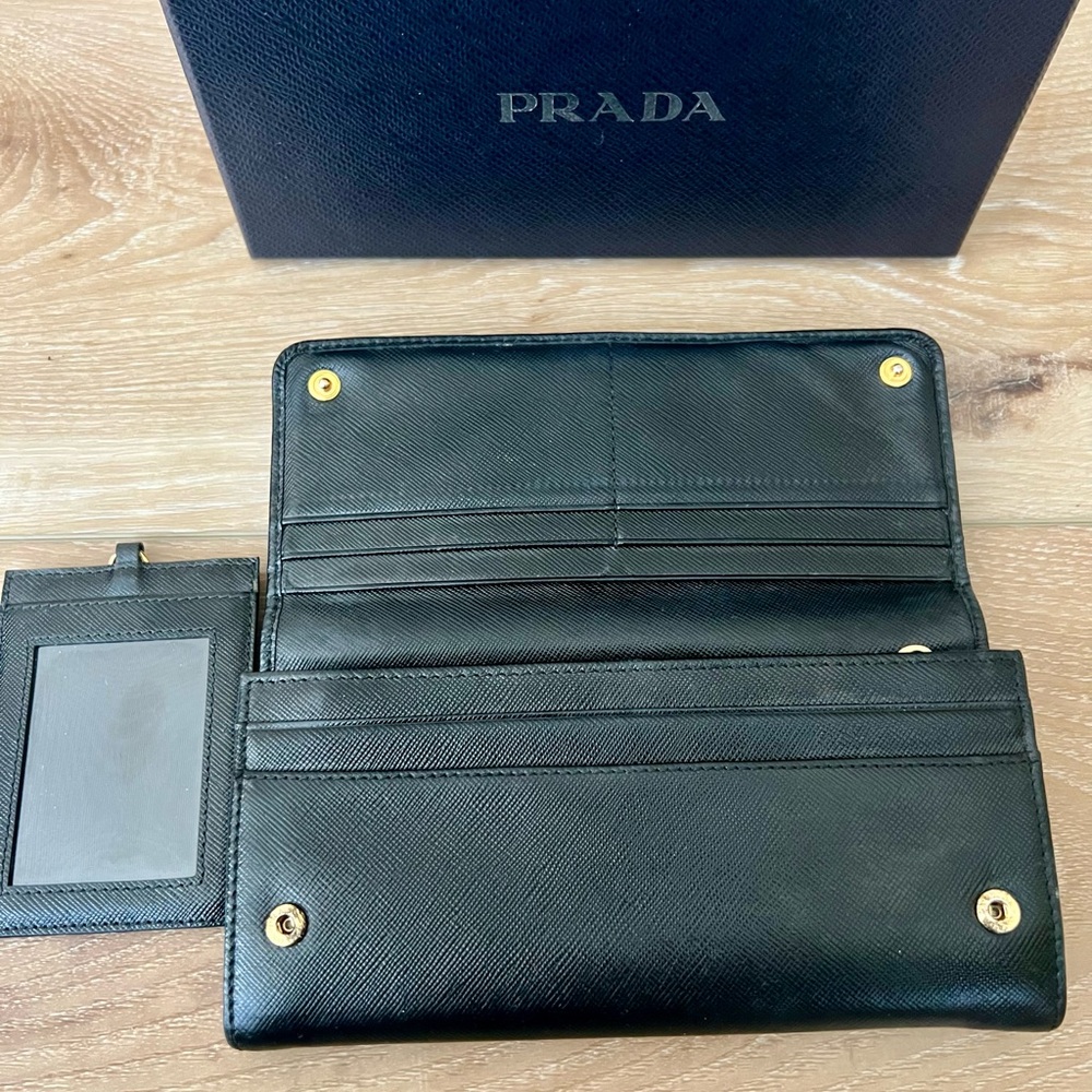 PRADA Black Diagramme Saffiano Fiocco Leather Wallet and Card Holder with box - Picture 2 of 12